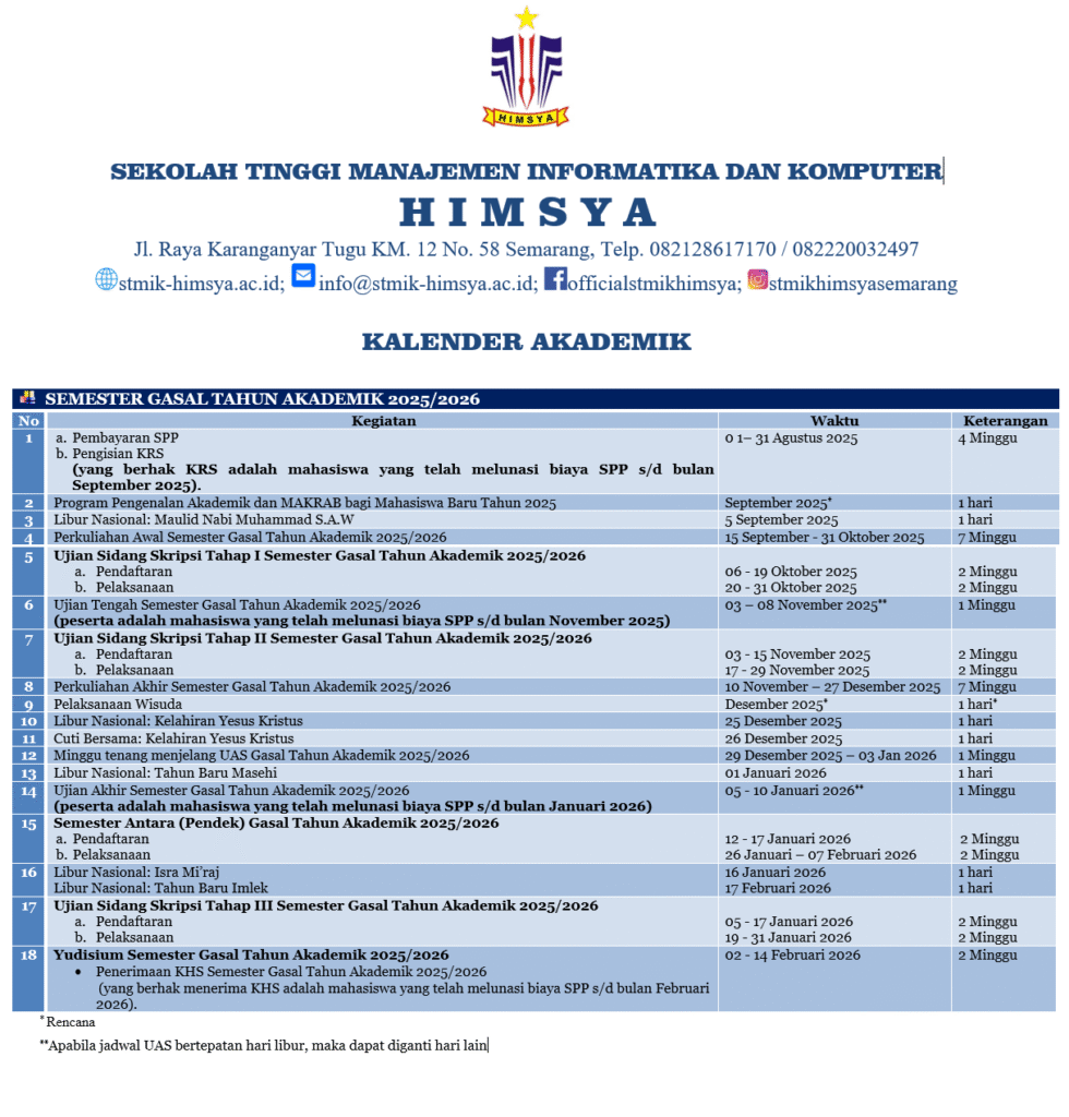 Kaldik Gasal 2025/2026 STMIK HIMSYA